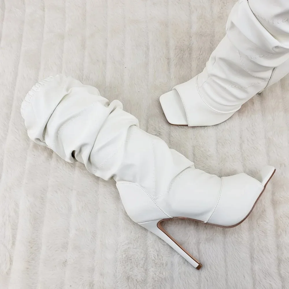Restocked Bone White Square toe Scrunch Slouch Mid Calf Boots Vic_2